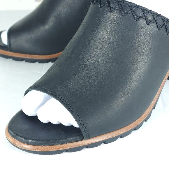 Sorel Women's Nadia US 7 Black Leather Stitching Slip On Mules Sandals Shoes - Picture 14 of 16